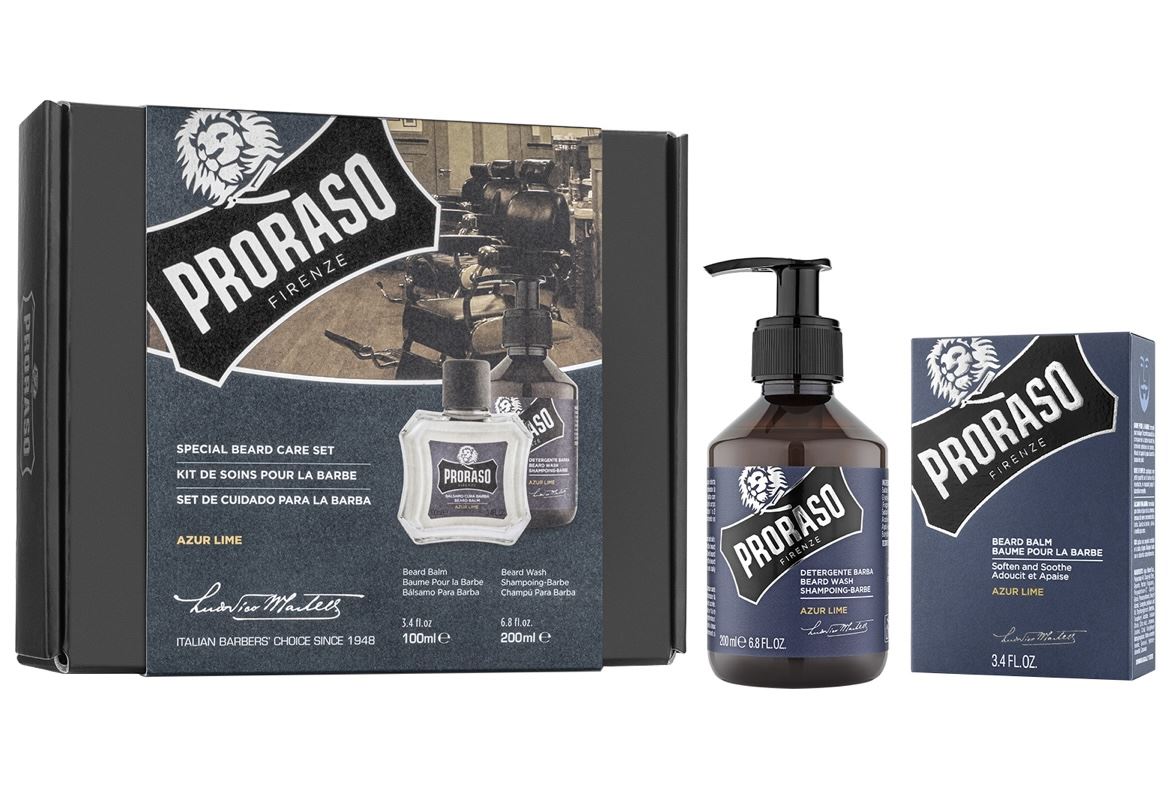 Чоловічий подарунковий набір догляд за бородою PRORASO AZUR LIME