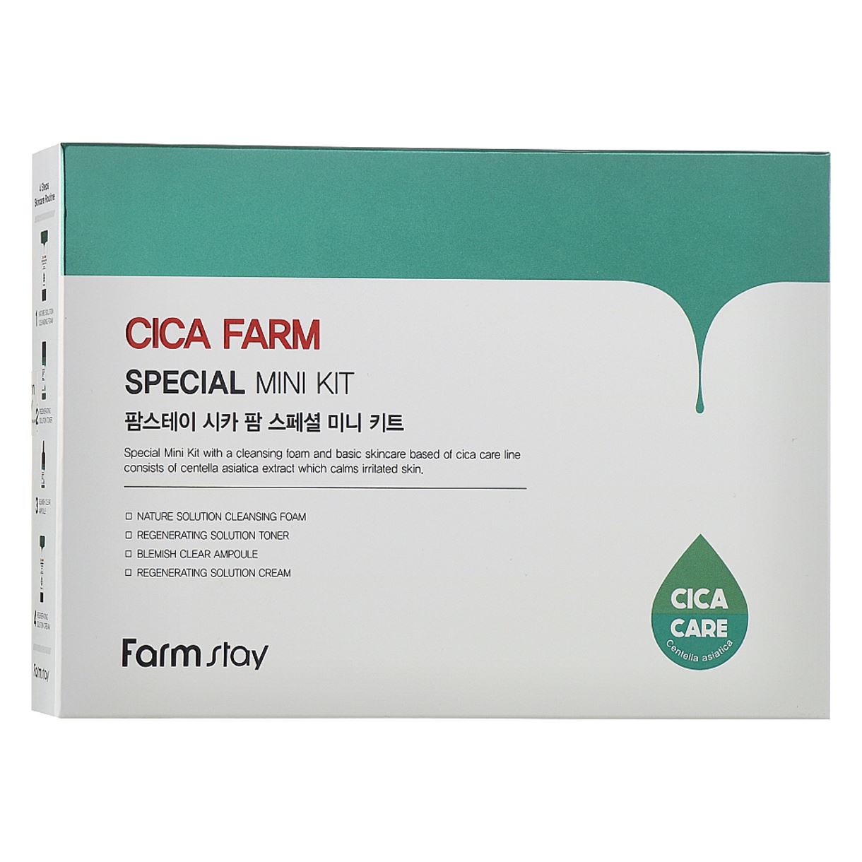 Набір мініатюр з центелою азіатською Farmstay Cica Farm Special Mini Kit (cl/foam/30ml + ton/30ml + cr/20ml + ser/13ml)