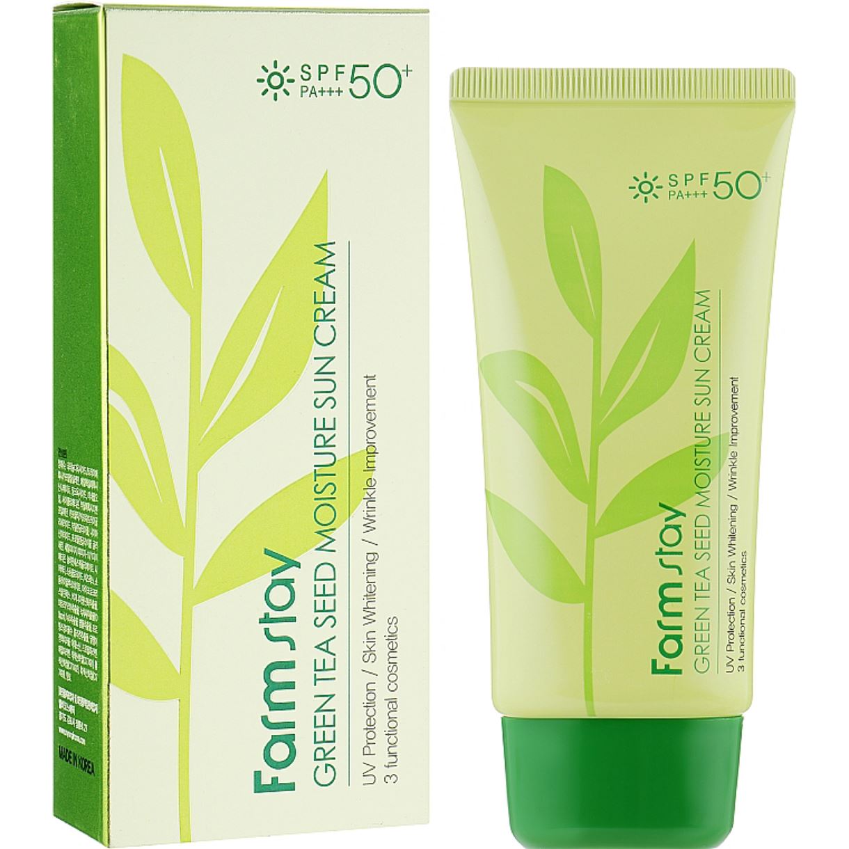 Сонцезахисний крем з екстрактом зеленого чаю. FarmStay - Green Tea Seed Moisture Sun Cream SPF50