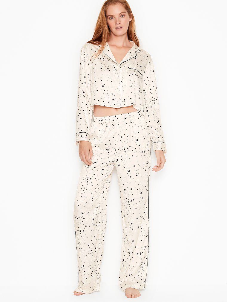 Сатинова піжама Victoria’s Secret White/Black Casual Stars