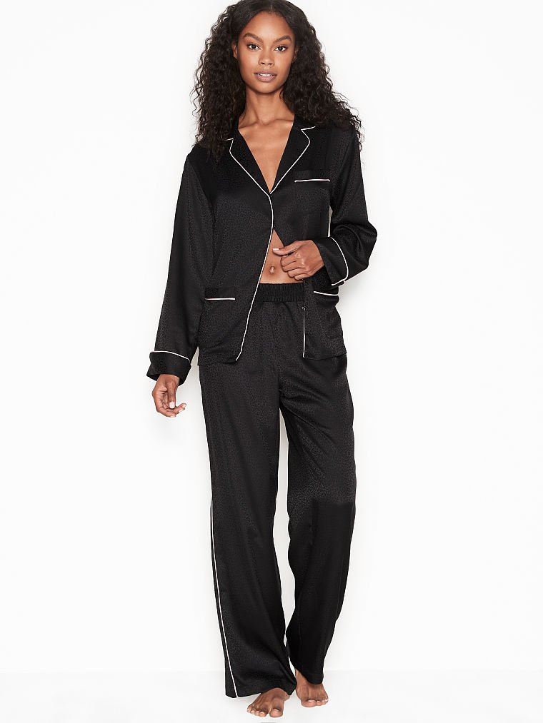 Сатинова піжама з блискучим лого на спині Victoria’s Secret Satin & Rhinestone Button PJ Set