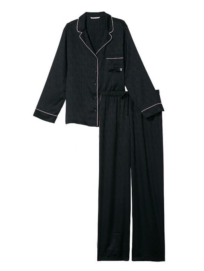 ПІЖАМА САТИН VICTORIA'S SECRET LONG PJ SET, BLACK LOGO