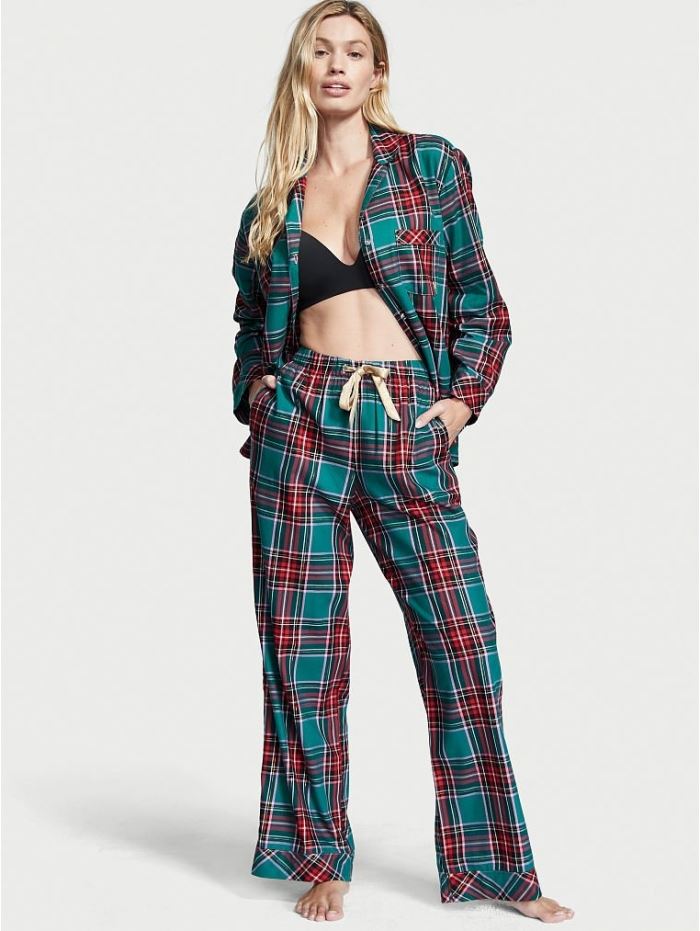ПІЖАМА VICTORIA'S SECRET FLANNEL LONG PJ SET, EVERGREEN PLAID