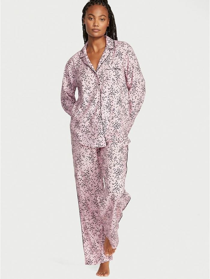 ПІЖАМА VICTORIA'S SECRET FLANNEL LONG PJ SET РОЖЕВА З СЕРЦЯМИ
