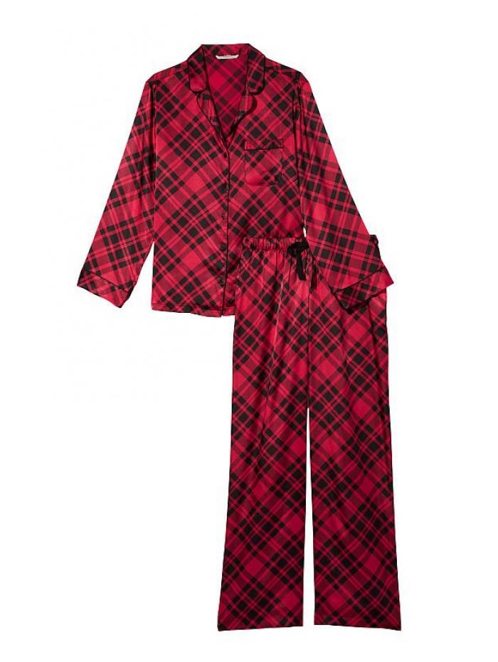 Атласна Піжама Victoria's Secret Long PJ Set, Червона клітинка
