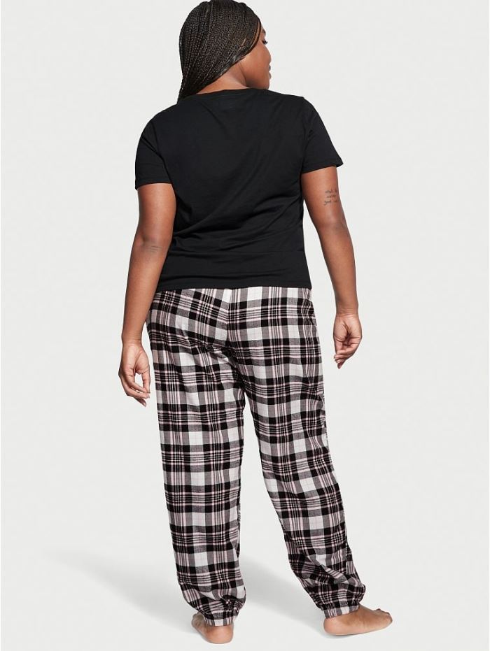 ПІЖАМА VICTORIA’S SECRET FLANNEL TEE-JAMA SET, ЧОРНА КЛІТИНКА