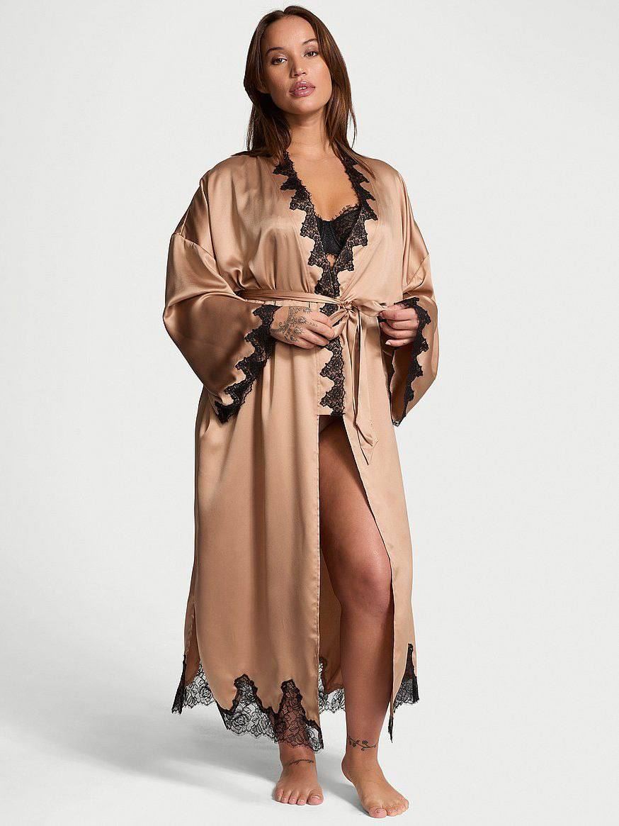 Сатиновий халат Victoria's Secret Satin & Rose Lace Open-Back Long Robe