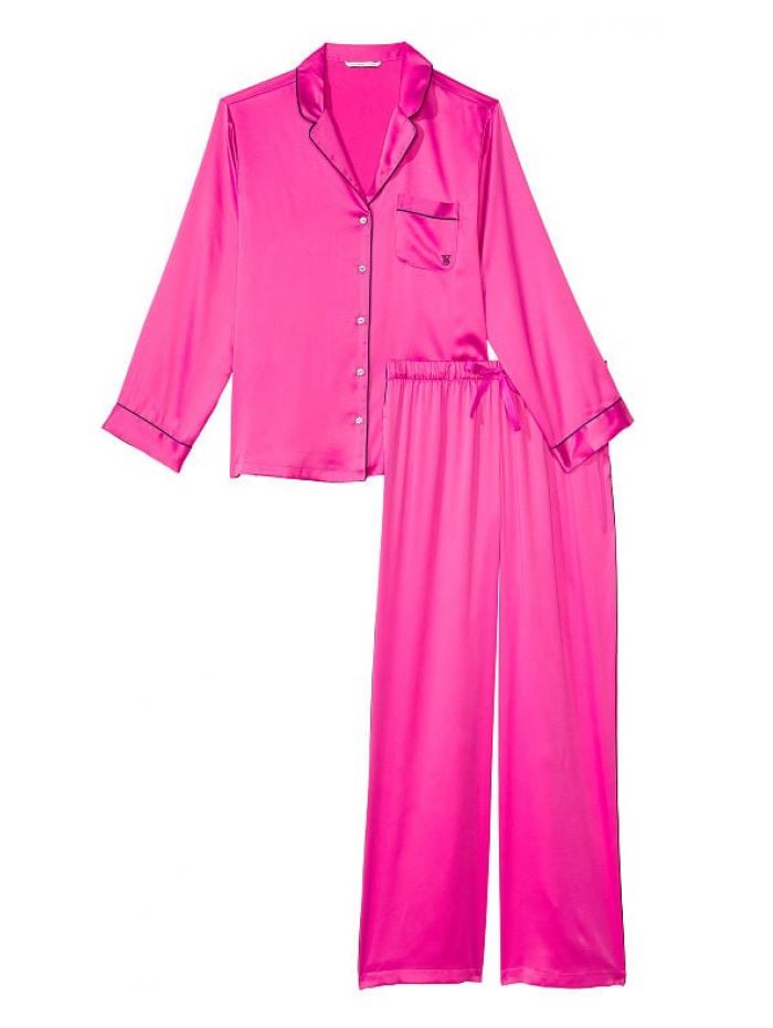 Піжама Сатин Victoria’s Secret Satin Long Pajama Set, Фуксія