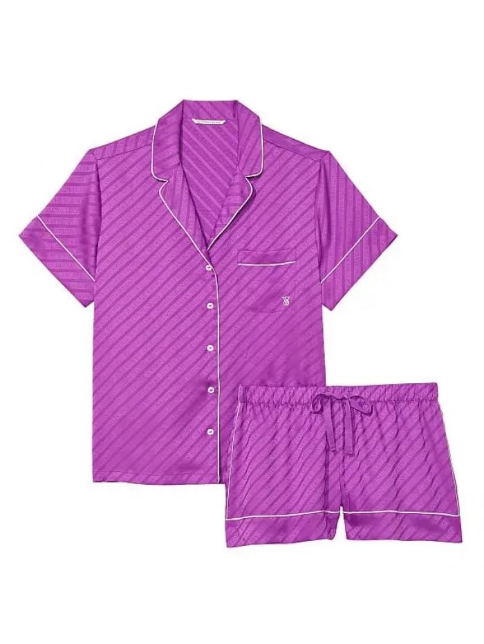 Сатинова Піжама Victoria’s Secret Satin Short Pajama Set, Фіолетова Logo VS