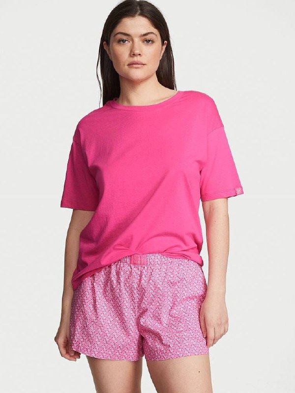 Піжама Victoria's Secret TEE-JAMA COTTON SHORT PJ SET FUCHSIA