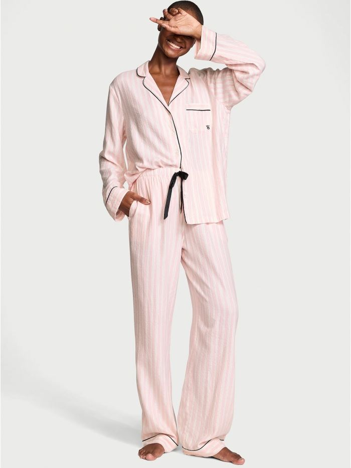 Піжама Victoria's Secret Flannel Long PJ Set, Рожева смужка