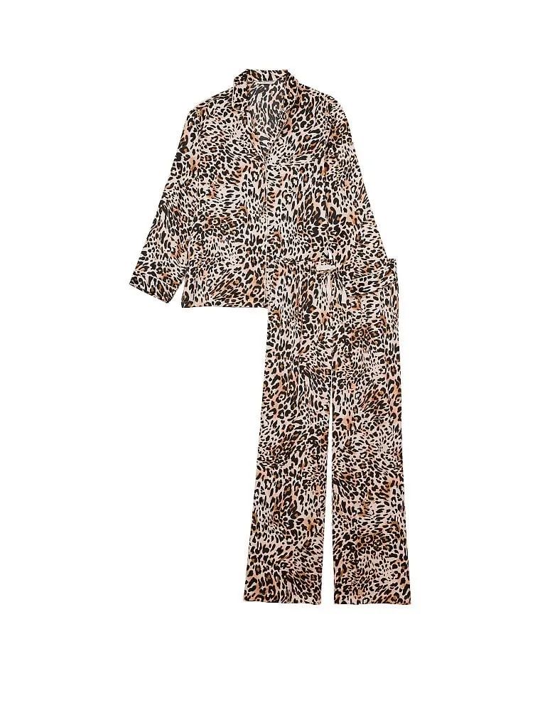 Сатинова піжама Satin Long Pajama Set Wavy Leopard Victoria's Secret