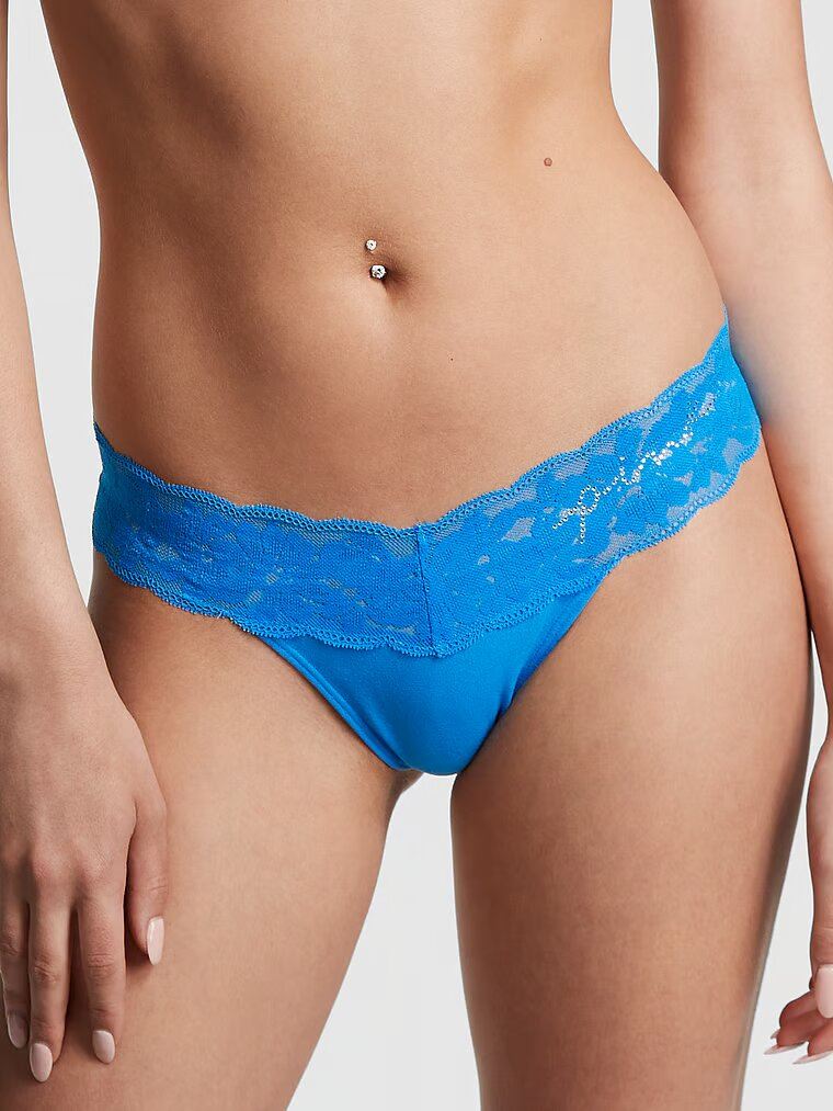 Трусики PINK EVERYDAY LACE TRIM THONG PANTY