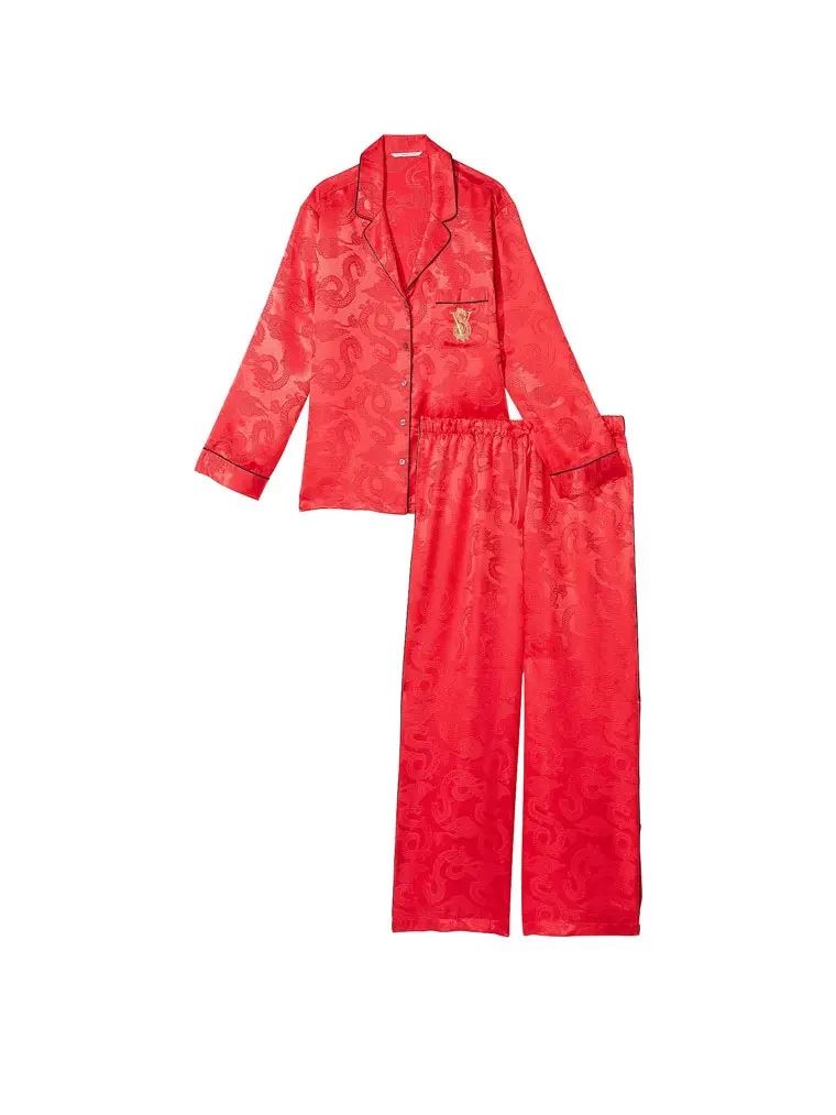 Сатинова піжама Satin Long Pajama Set Lipstick