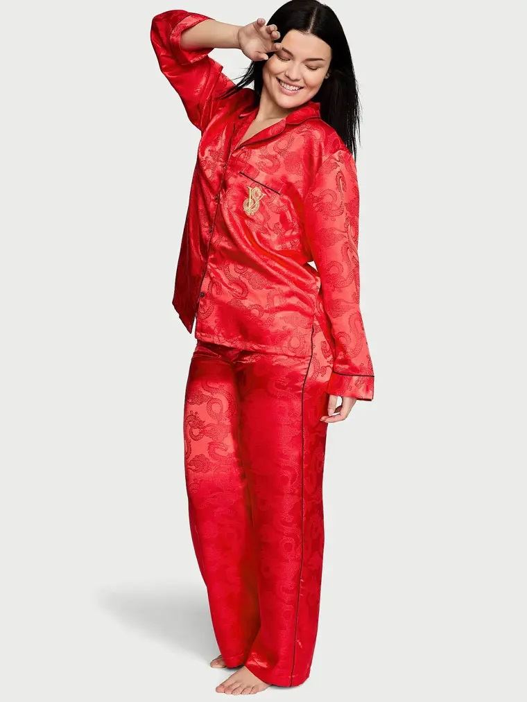 Сатинова піжама Satin Long Pajama Set Lipstick