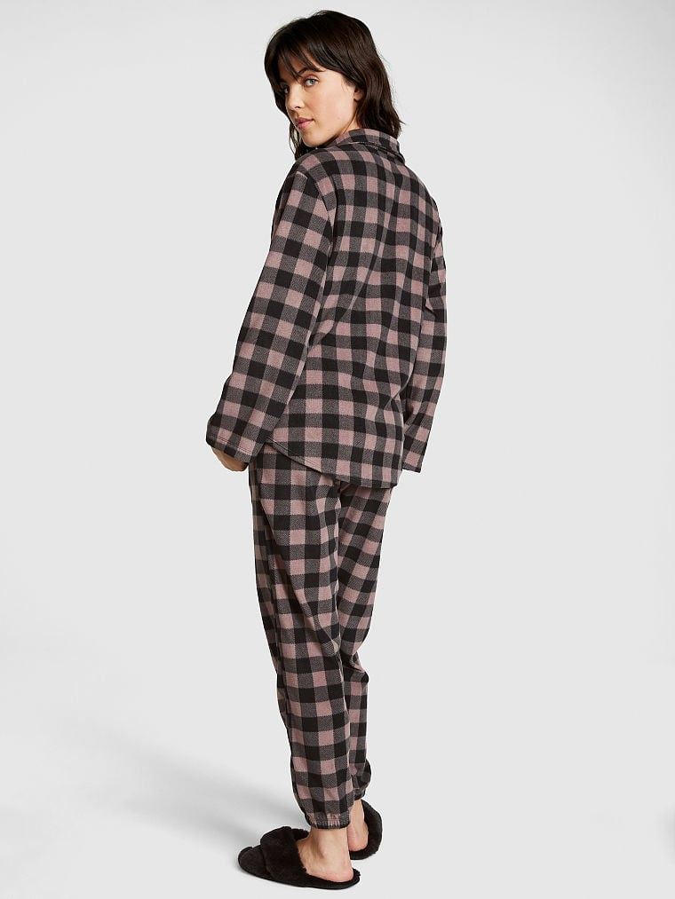 ПІЖАМА VICTORIA'S SECRET PINK Polar Fleece Jogger Pajama Set Color: Darker Iced Coffee Plaid