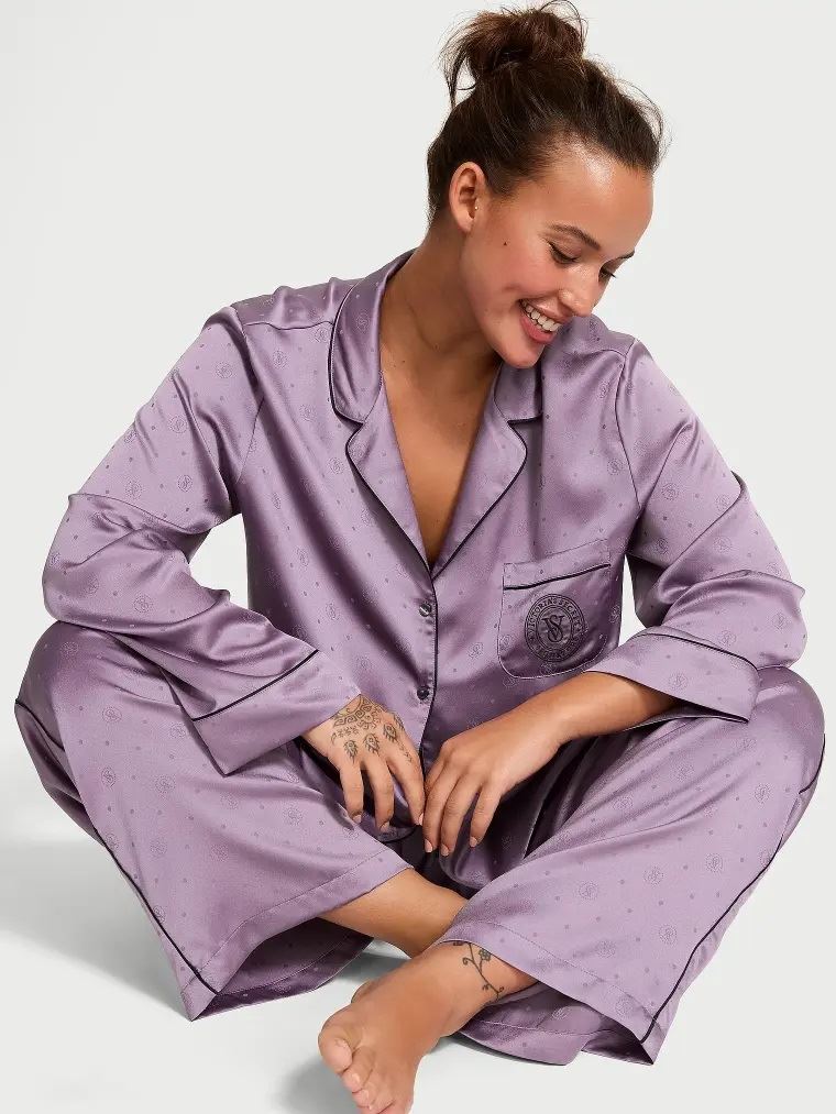 Сатинова піжама satin long pajama set Victoria's Secret
