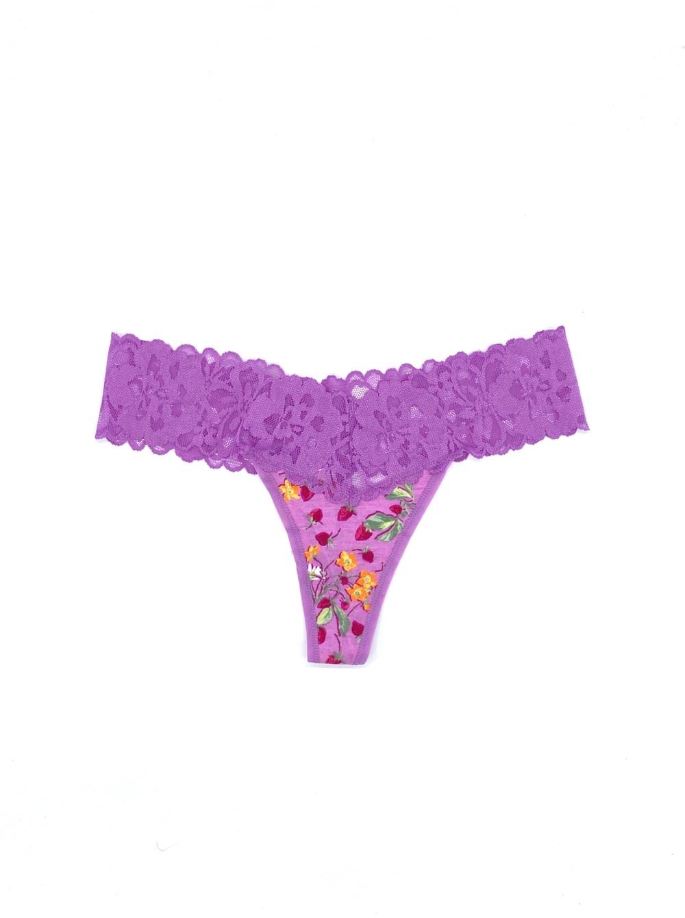 ТРУСИКИ-СТРІНГИ Victoria’s Secret - LACE WAIST COTTON THONG PANTY PURPLE STRAWBERRY