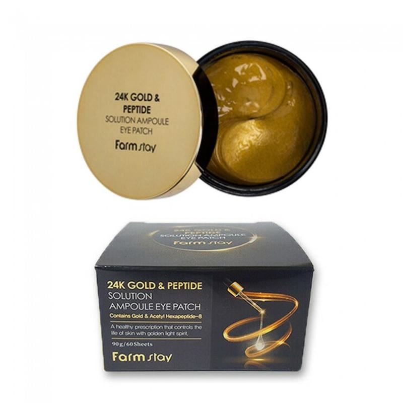 Гідрогелеві антивікові патчі з пептидним комплексом і золотом Farm Stay 24K GOLD & PEPTIDE SOLUTION AMPOULE EYE PATCH. FarmStay 60шт