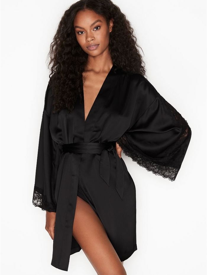 Халат Victoria's Secret Lace Inset Robe з мереживними вставками, Black