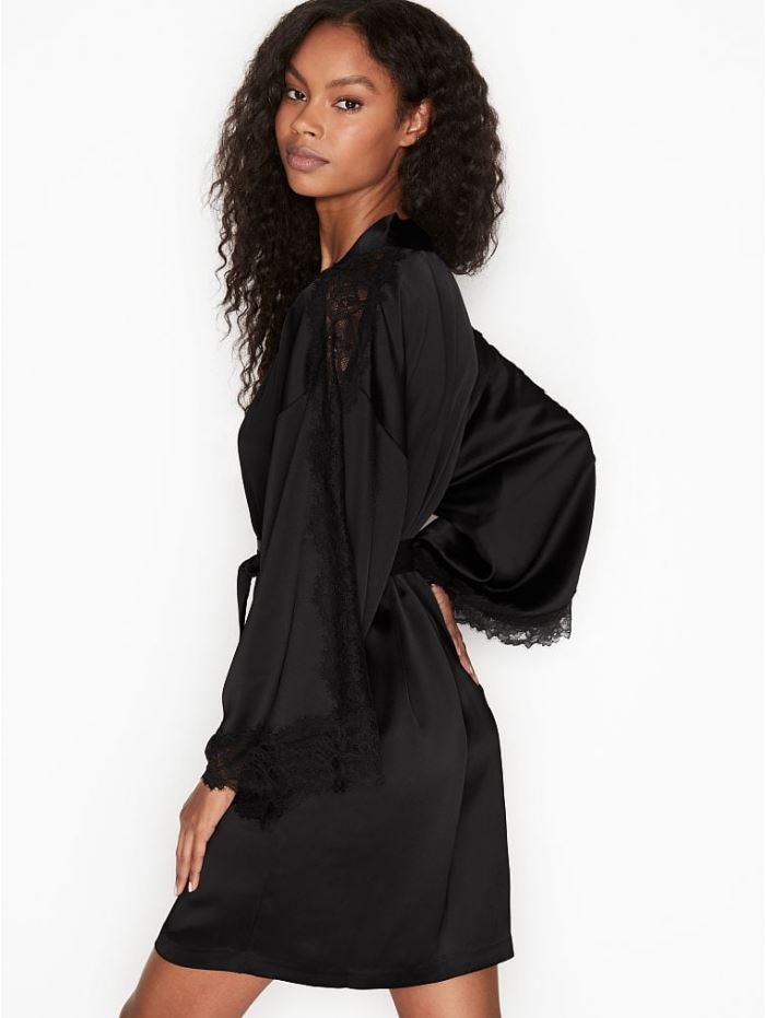 Халат Victoria's Secret Lace Inset Robe з мереживними вставками, Black