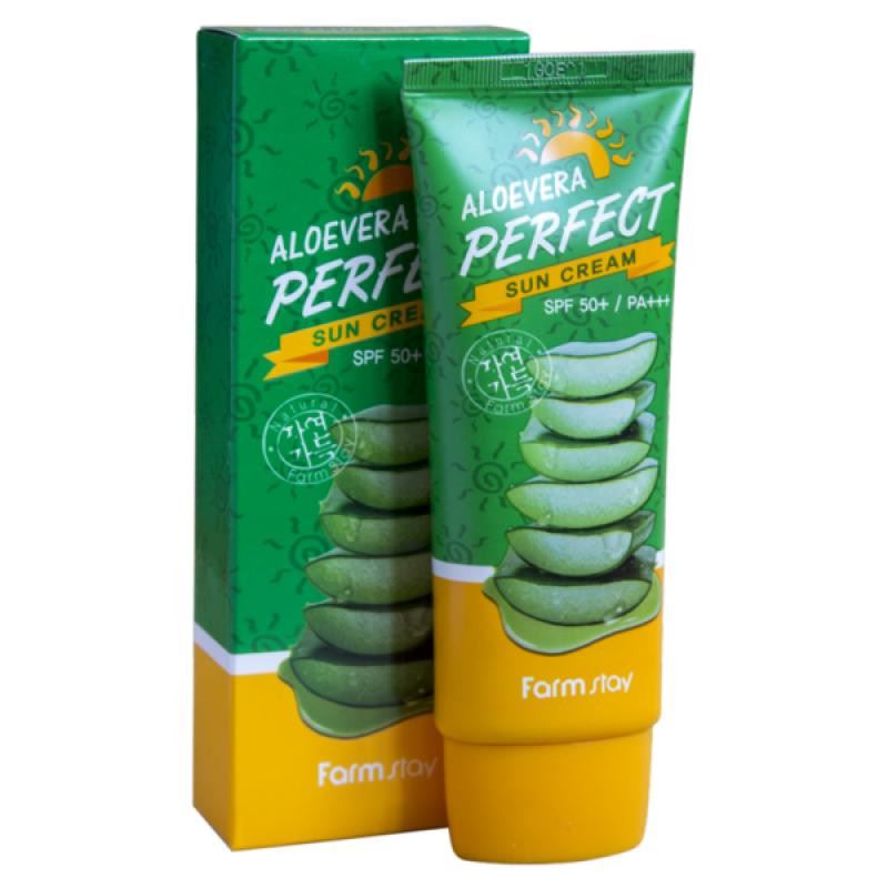 Сонцезахисний крем з Алое SPF50+ FarmStay Aloevera Perfect Sun Cream SPF50+ PA+++, 70мл