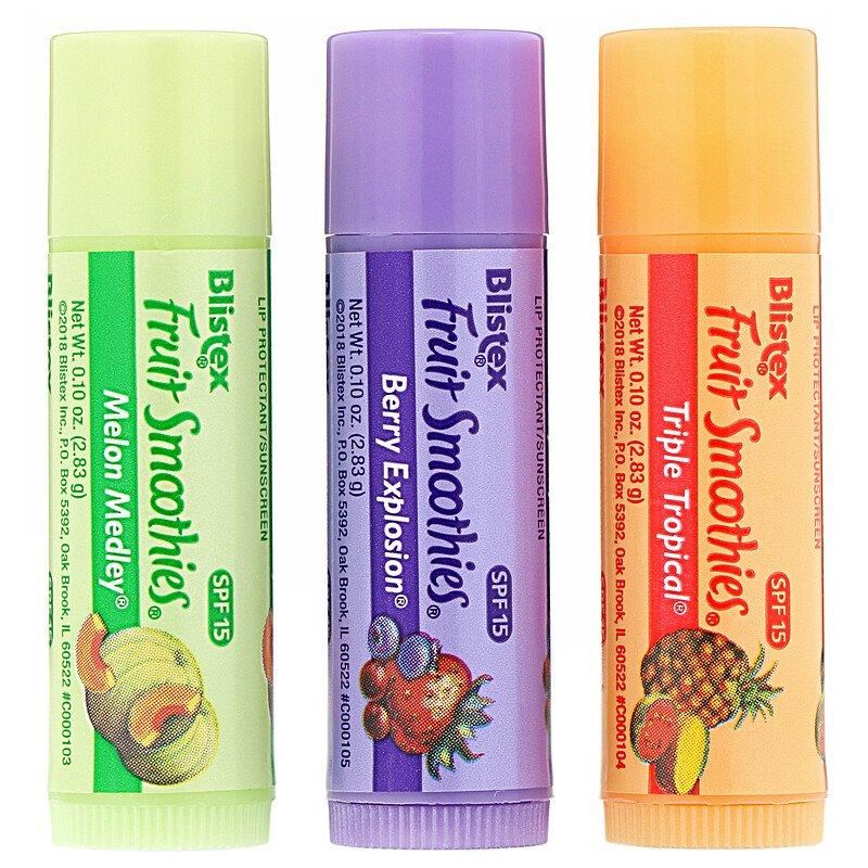 Набір фруктових бальзамів для губ Blistex, Lip Protectant/Sunscreen, SPF 15, Fruit Smoothies, 3 Sticks