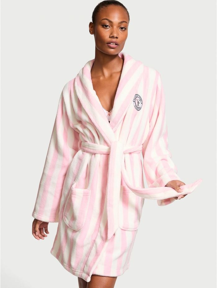 Халат плюшевий Victoria’s Secret Plush Short Cozy Robe, Pretty Blossom Stripe
