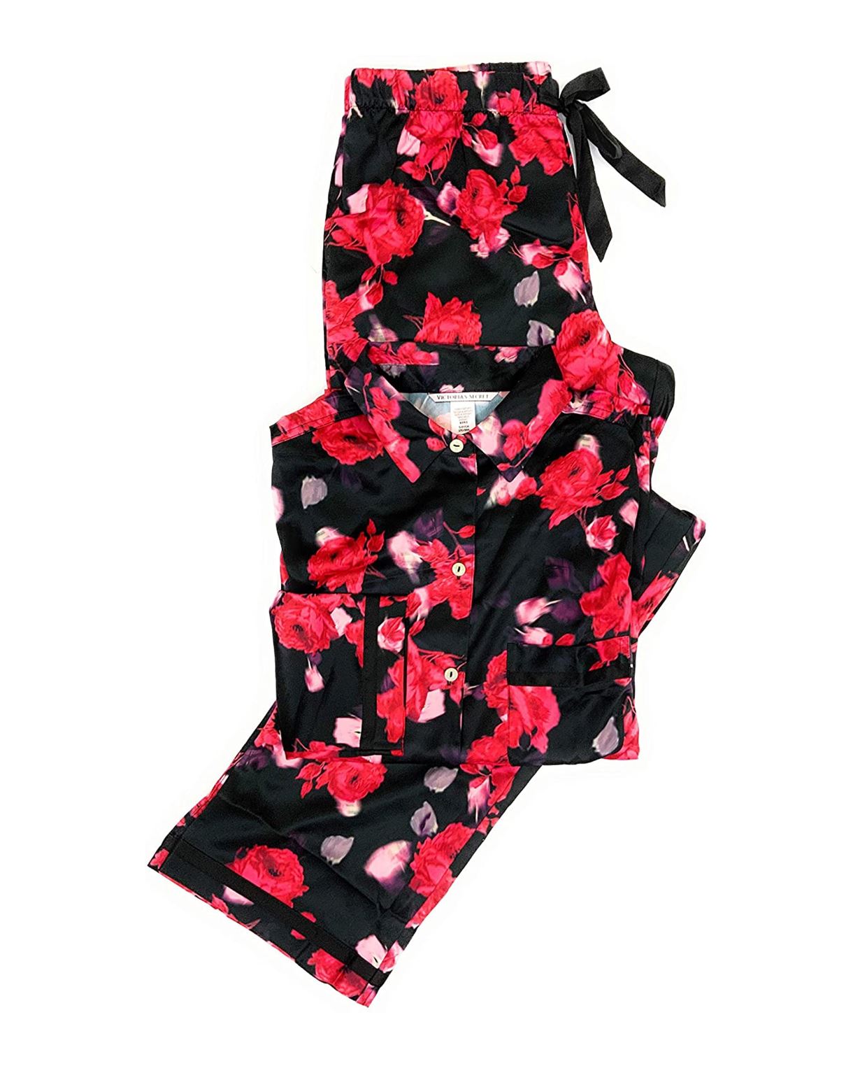 Сатинова піжама VICTORIA’S SECRET THE SATIN LONG PJ SET BLACK FLORAL PRINT