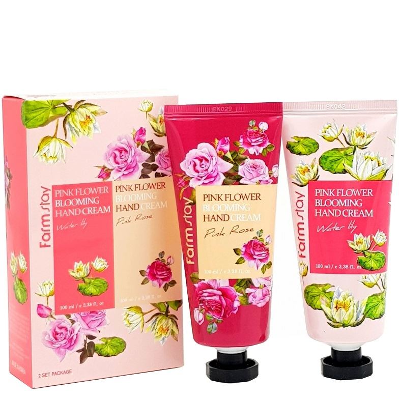 FarmStay Pink Flower Blooming Набор Кремов для рук  FarmStay Pink Flower Blooming Hand Cream Set (h/cr/2x100ml)