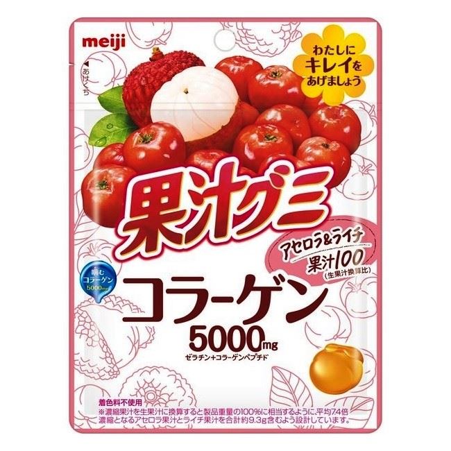 Цукерки жувальні з колагеном, ацеролою та лічі MEIJI - Collagen Acerola & lychee 68Г ЯПОНІЯ