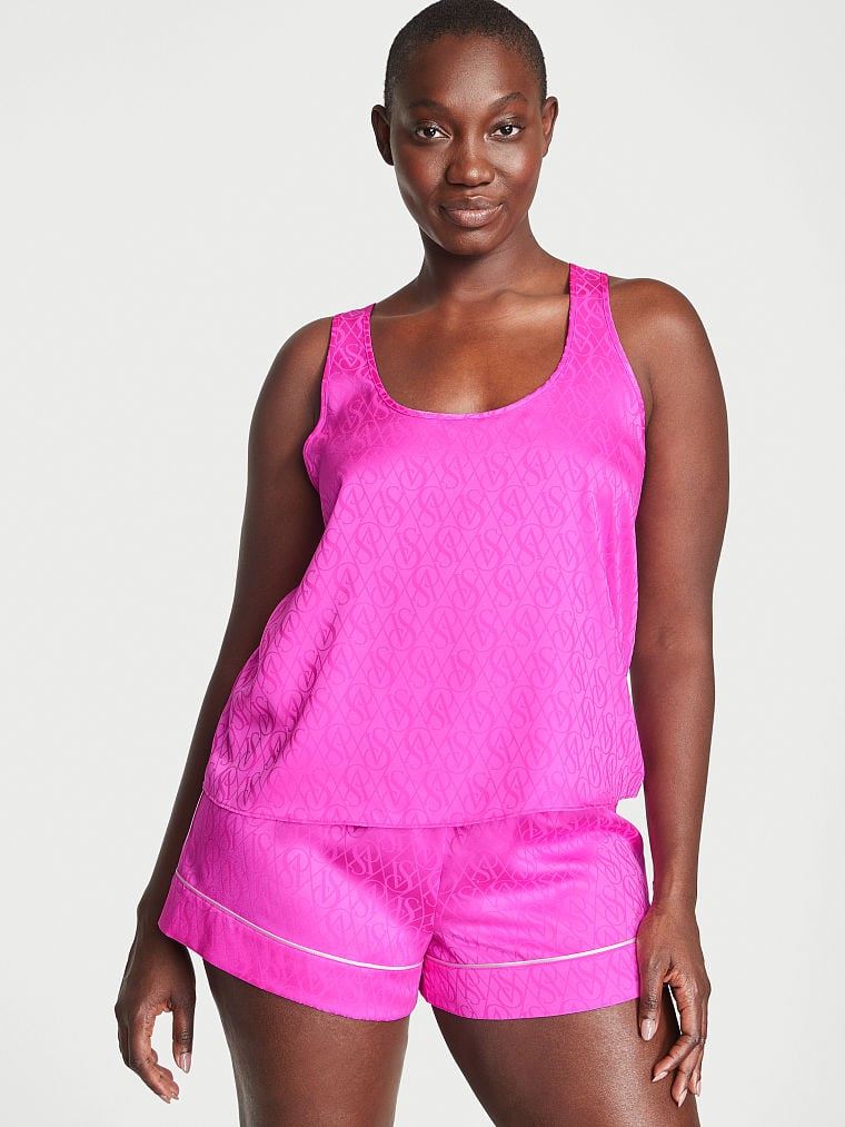 Рожева атласна піжама з принтом Victoria's Secret PINK BERRY SATIN SHORT PJ