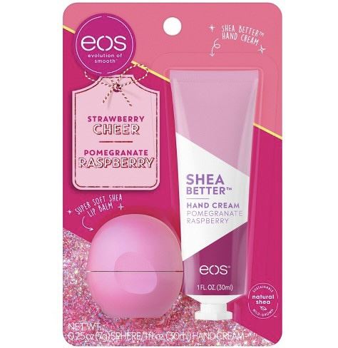 Набір Eos  Holiday Lip Balm Sphere  and Shea Better Hand Cream Gift Set - Strawberry Cheer and Pomegranate Raspberry -