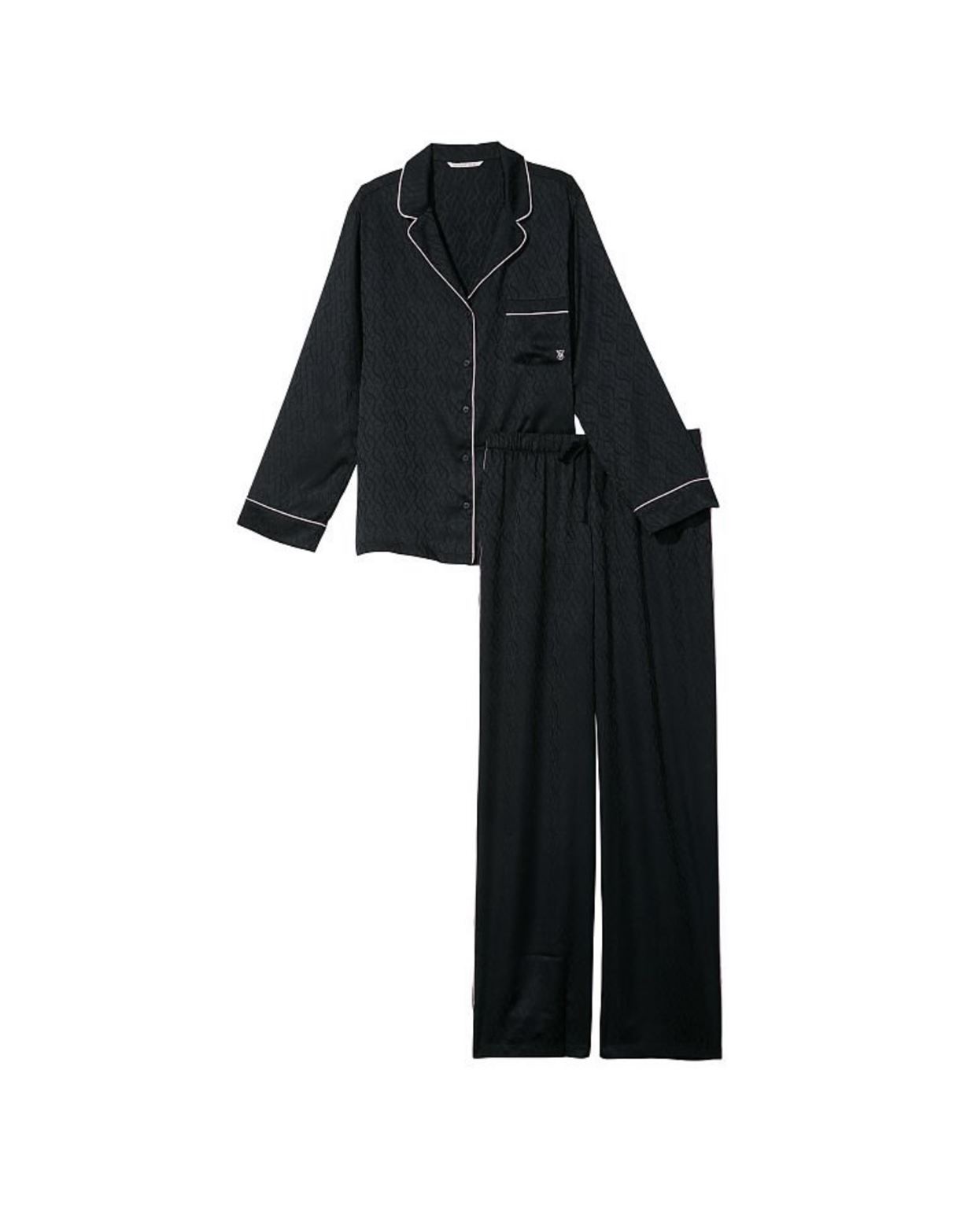 ПІЖАМА САТИН VICTORIA'S SECRET LONG PJ SET, BLACK LOGO