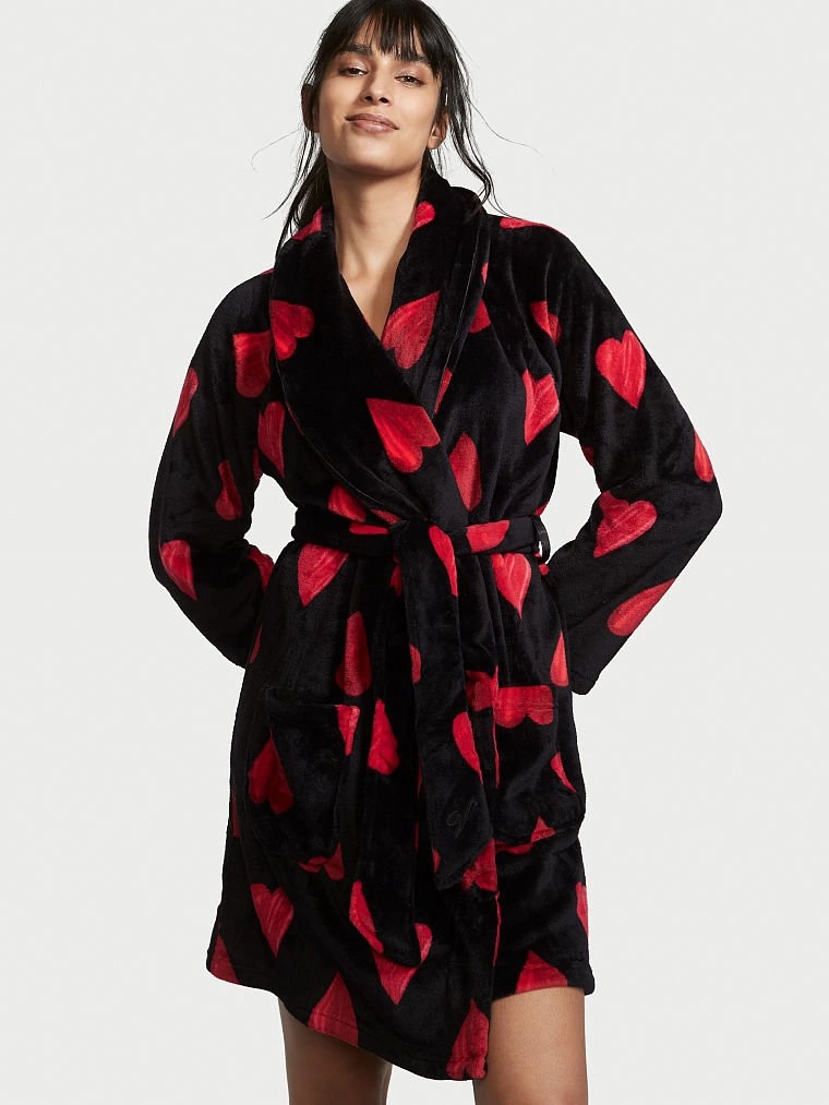 ХАЛАТ VICTORIA’S SECRET LOGO SHORT COZY ROBE RED HEARTS