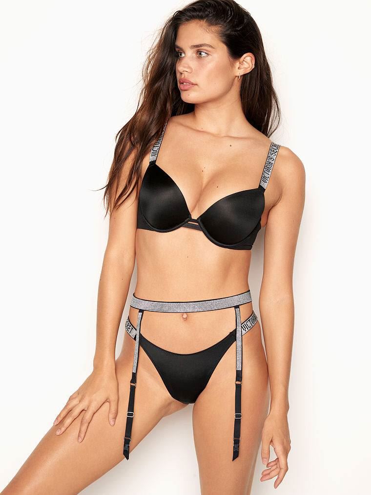 Чорний пояс зі стразами для панчох Victoria's Secret Shine Strap Garter Belt
