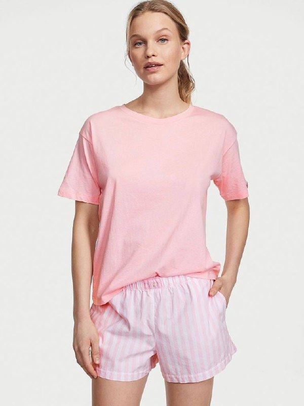 Піжама Victoria's Secret COTTON SHORT TEE-JAMA SET PRETTY BLOSSOM BOLD STRIPE