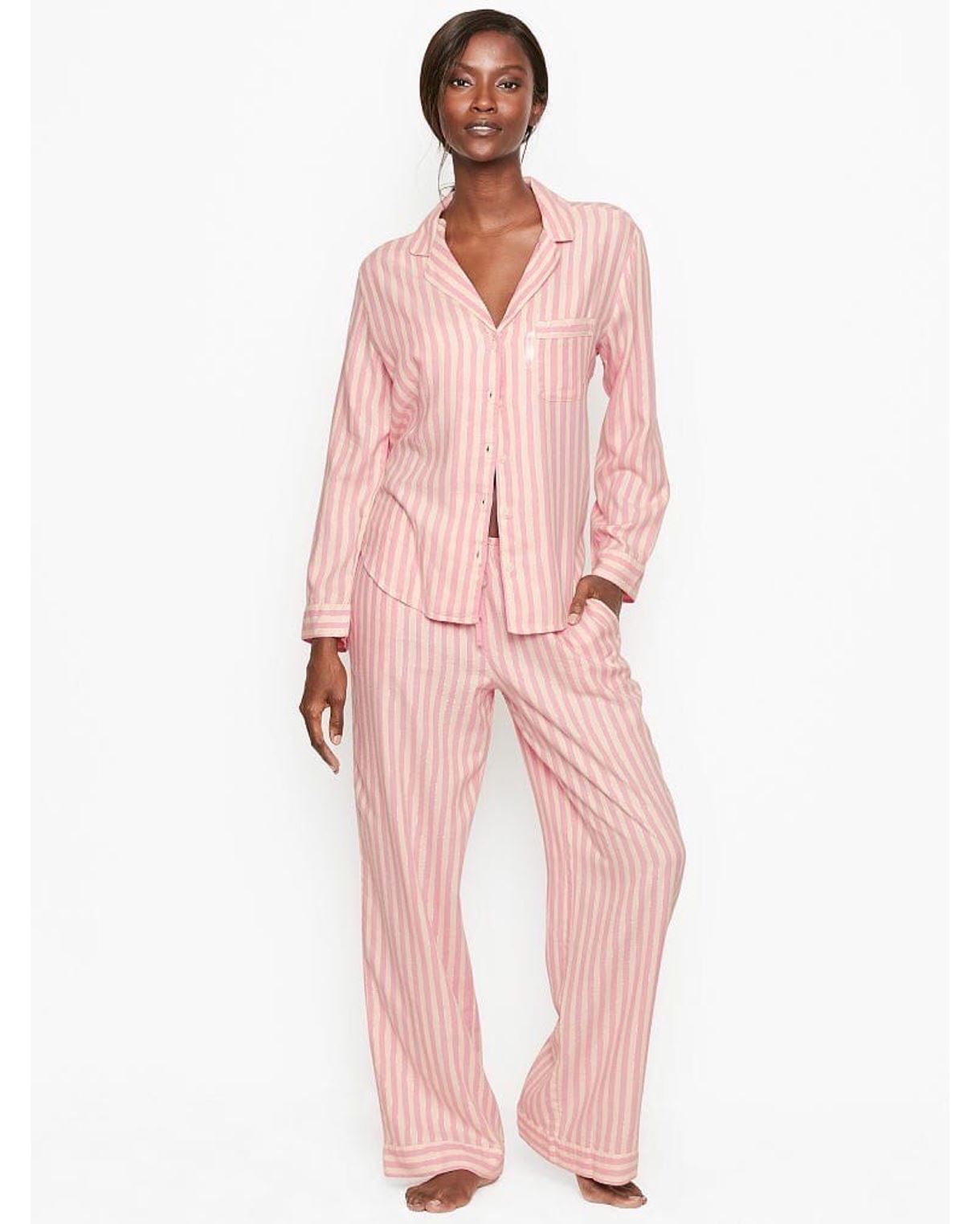 Фланелева Піжама VICTORIA'S SECRET FLANNEL LONG PJ SET PINK STRIPE