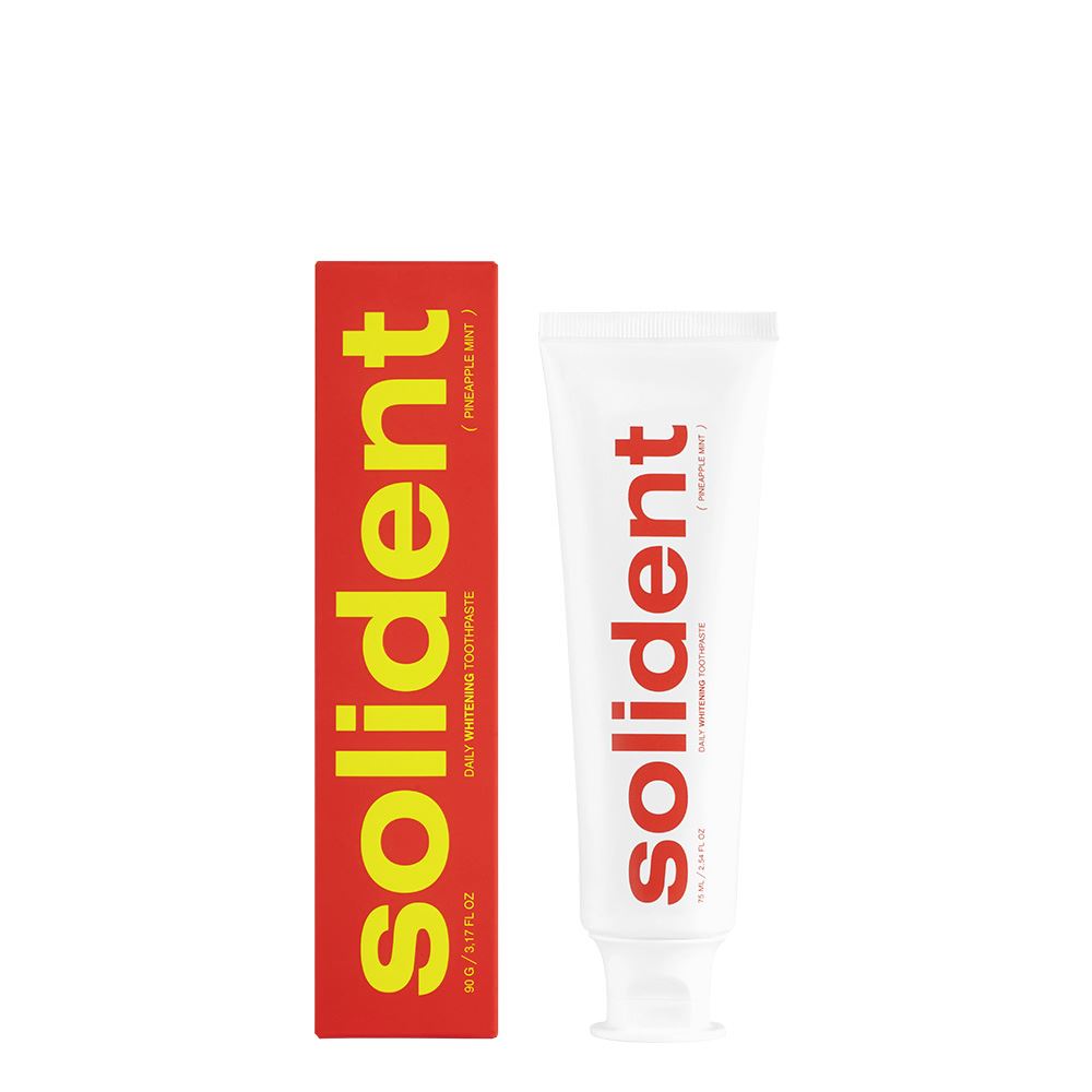 Щоденна відбілювальна зубна паста Solident Pineapple mint / ананас-м'ята, 90 g + подарунок Ополіскувач для ротової порожнини Solident Original mint / м'ята