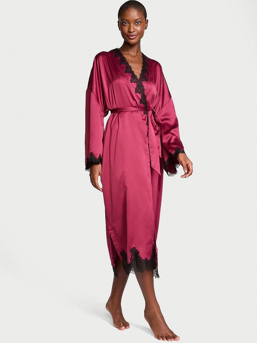 Сатиновий халат Victoria's Secret Satin & Rose Lace Open-Back Long Robe