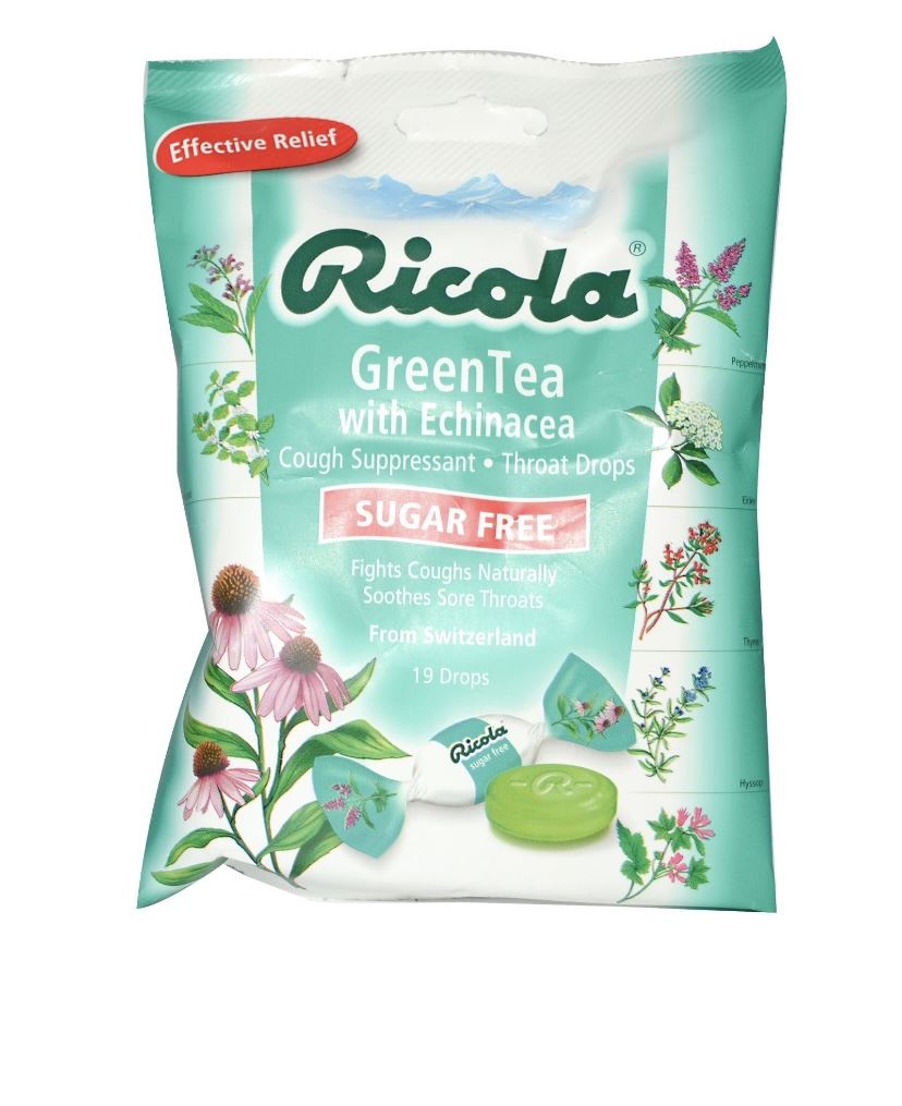 Ricola, зелений чай з ехінацеєю, без цукру,19 льодяників