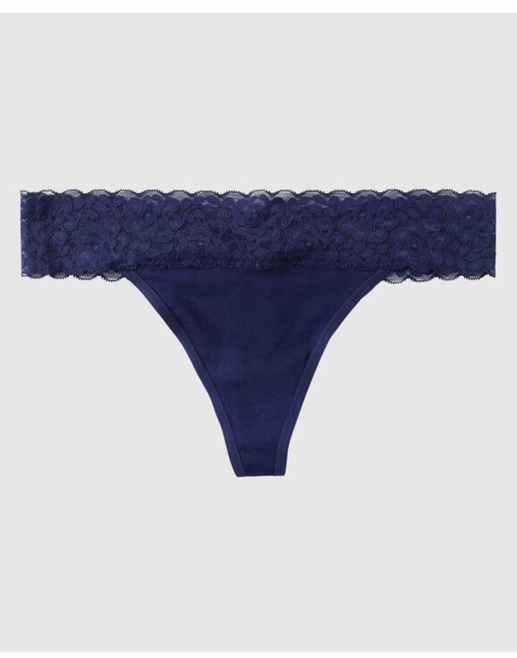 ТРУСИКИ-СТРІНГИ Victoria's Secret Lace Waist Cotton Hipster Knickers, Dark blue
