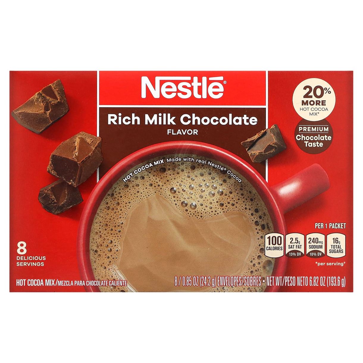 Суміш для приготування гарячого какао Nestle - Hot Cocoa Mix, Rich Milk Chocolate (20шт.)