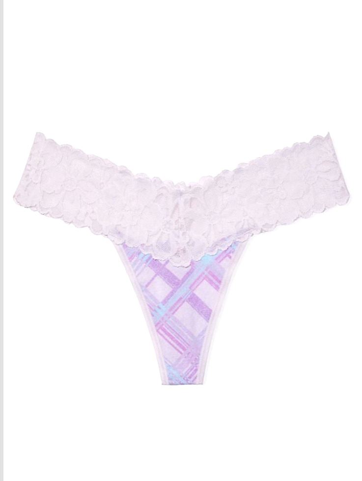 ТРУСИКИ-СТРІНГИ Victoria's Secret Lace Waist Cotton Hipster Knickers, Frosted Iris Spring Tartan