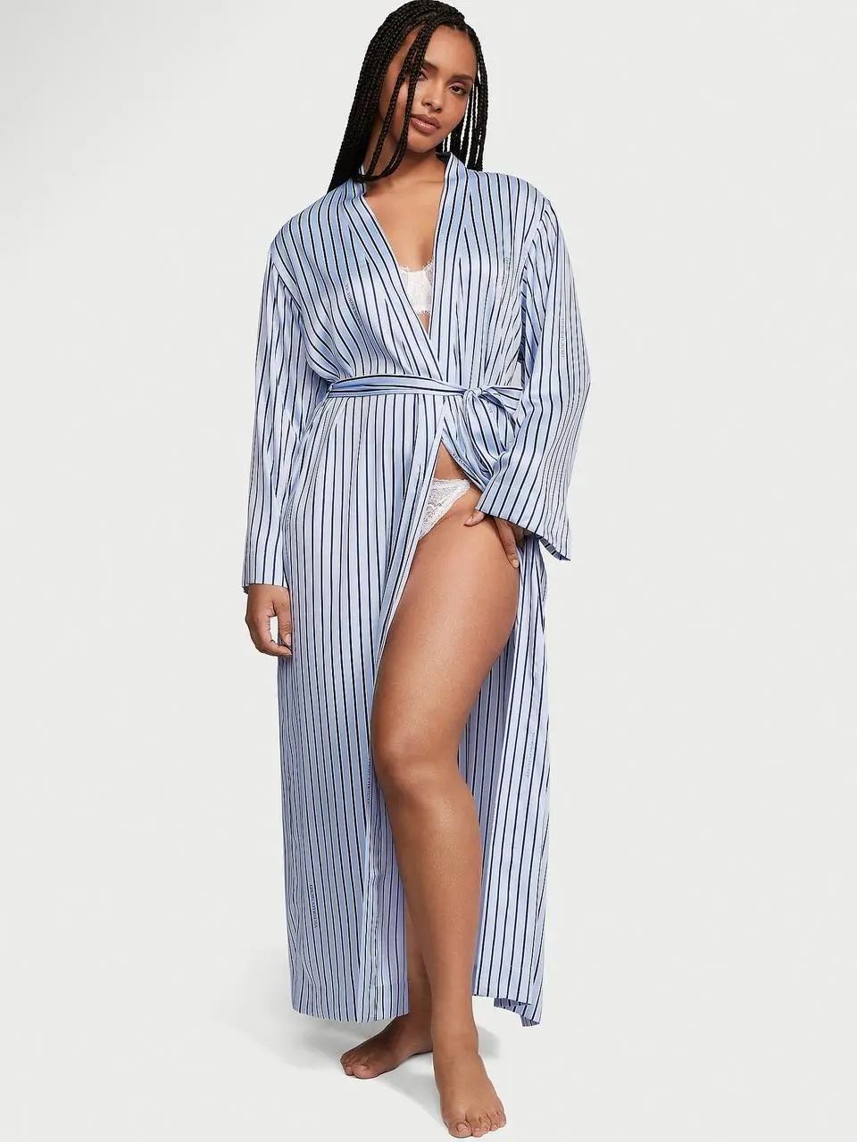 Сатиновий халат Victoria's Secret - Blue Crescent Stripes
