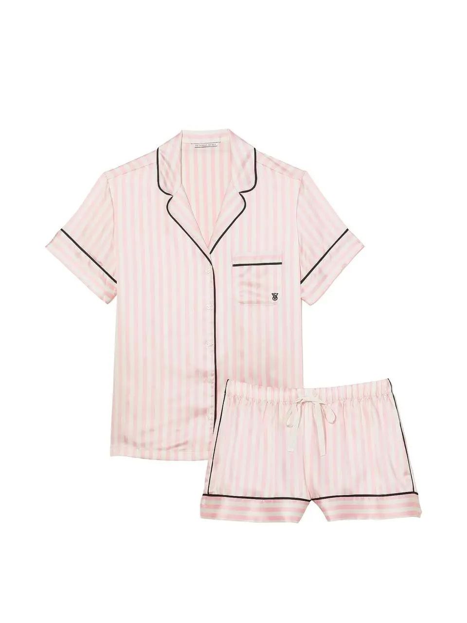 Сатинова піжама з шортами Victoria's Secret Satin Short PJ Set, Рожева в смужку