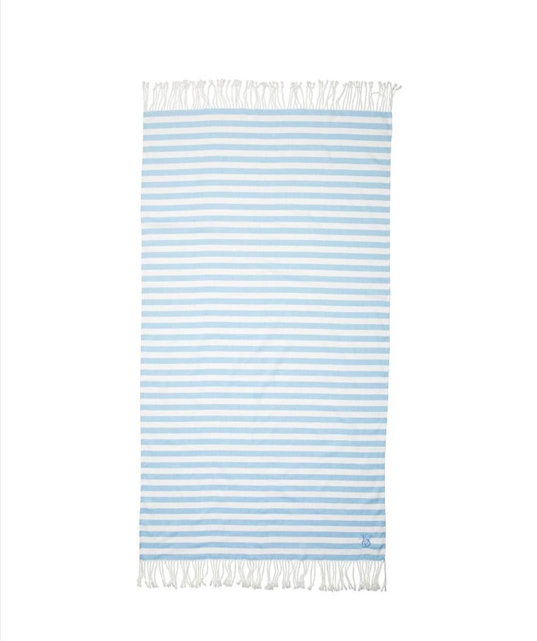 Пляжний рушник Victoria’s Secret - MONOGRAM FRINGE BEACH BLANKET BLUE WHITE STRIPED