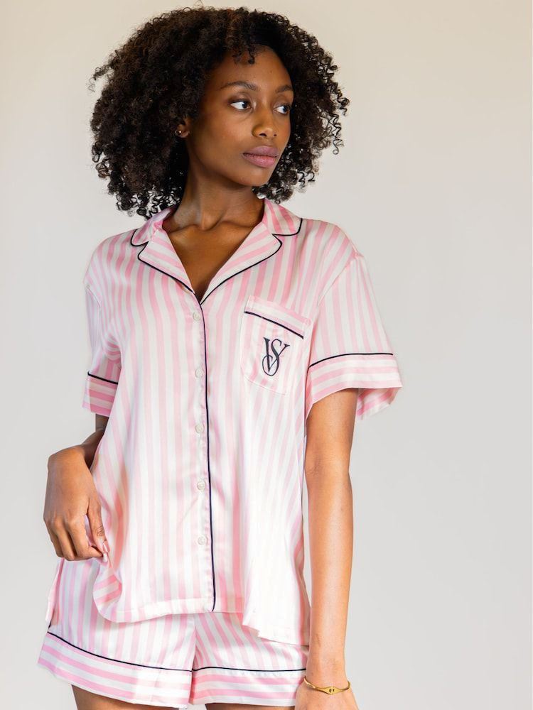 Піжама Pink Iconic Stripe Short Sleeve London Satin Pyjamas Victoria's Secret