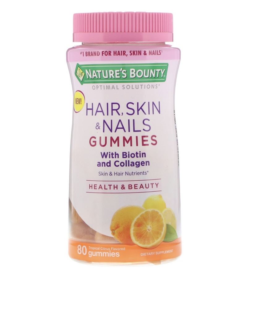 Жувальні вітаміни Natures Bounty Hair,skin&nails містить біотин та колаген, смак цитрусових, 80 жувальних цукерків