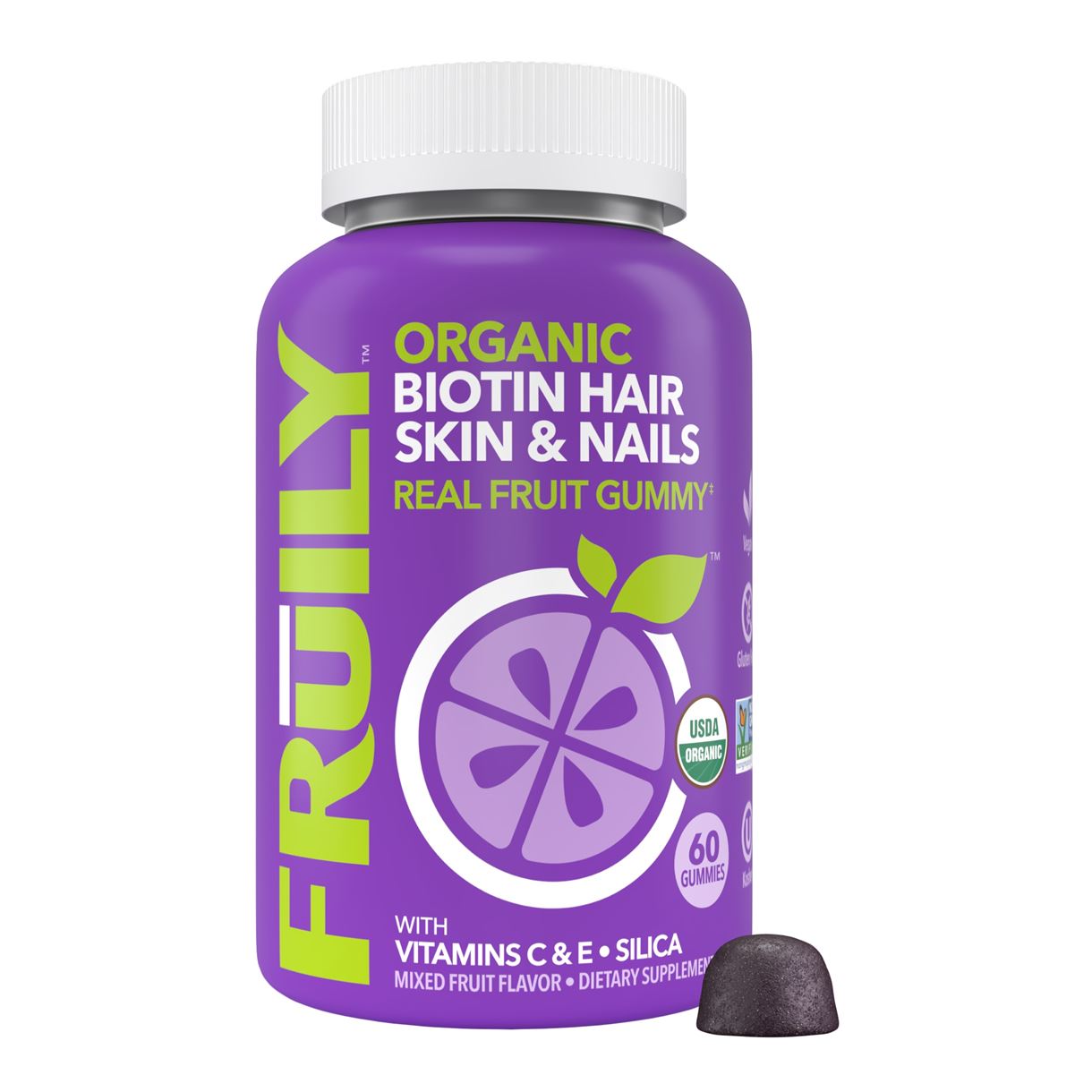 Жувальні вітаміни для волосся, нігтів та шкіри Fruily - Organic Biotin Hair, Skin & Nails, With Vitamins C & E, Zinc, Mixed Fruit, 60 Gummies